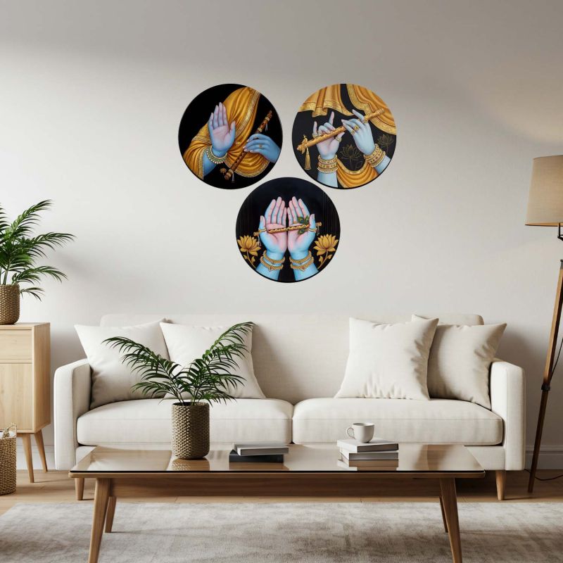 Lord Krishna Divine Wall Art Set   Spiritual Paintings  Modern & Traditional Home Interiors  Wall Décor for Living Room, Pooja Room & Office (Radha Krishna Wall Art)